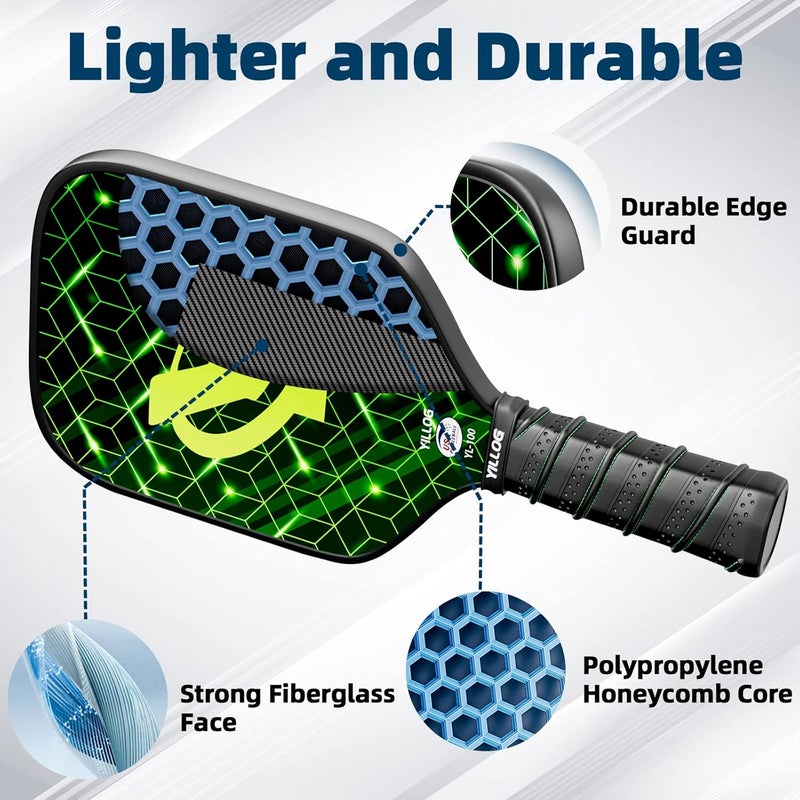 Yilloog Pickleball Paddles, USAPA Approved Pickleball Paddle Set of 4, Fiberglass Surface Pickleball Set, 4 Pickleball Balls, 4 Cooling Towels, Pickleball Bag, Pickle Ball Paddle for Men Women - Image 4